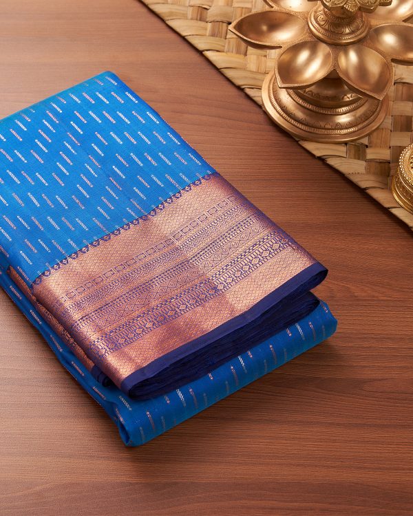 Electric Blue Kanjeevaram Saree Copper Zari