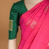 Peony Pink Kanjeevaram Saree with contrasting Green blouse