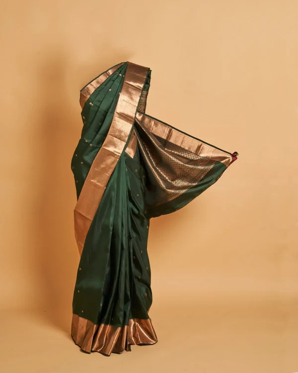 Bottle Green pure Kanjeevaram Saree with contrast Red blouse