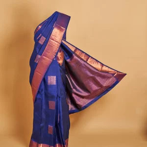 Yale Blue Kanjeevaram Saree with square Copper Zari motifs