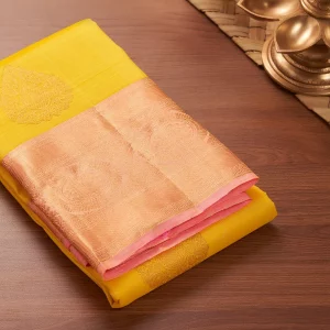 Sunshine Yellow Kanjeevaram Saree with baby Pink border and Gold Zari