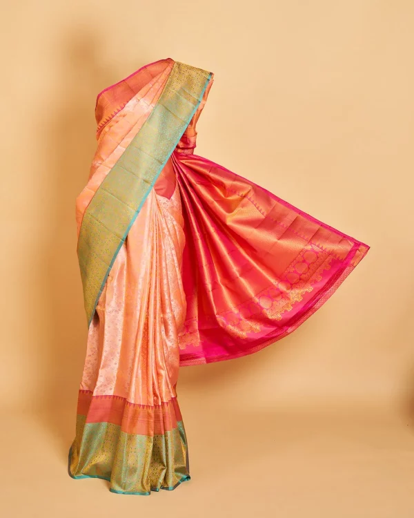 Pretty Peach Kanjeevaram Saree with Dual color border
