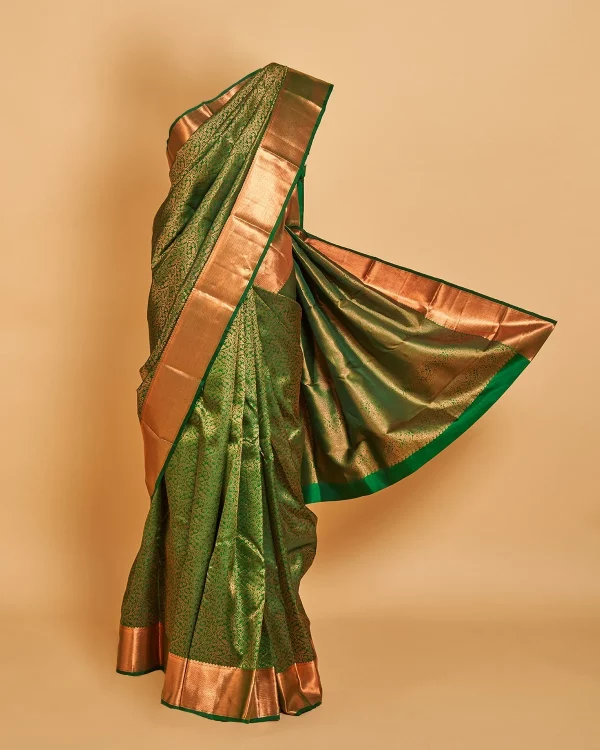 Leaf Green Kanjeevaram Saree with Copper Zari border