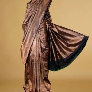 Oxford Blue with Copper zari brocade Kanjeevaram saree with a contrasting Green blouse