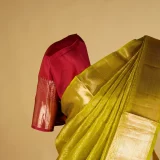 Summer Pear Green Kanjeevaram saree with contrasting Red Blouse
